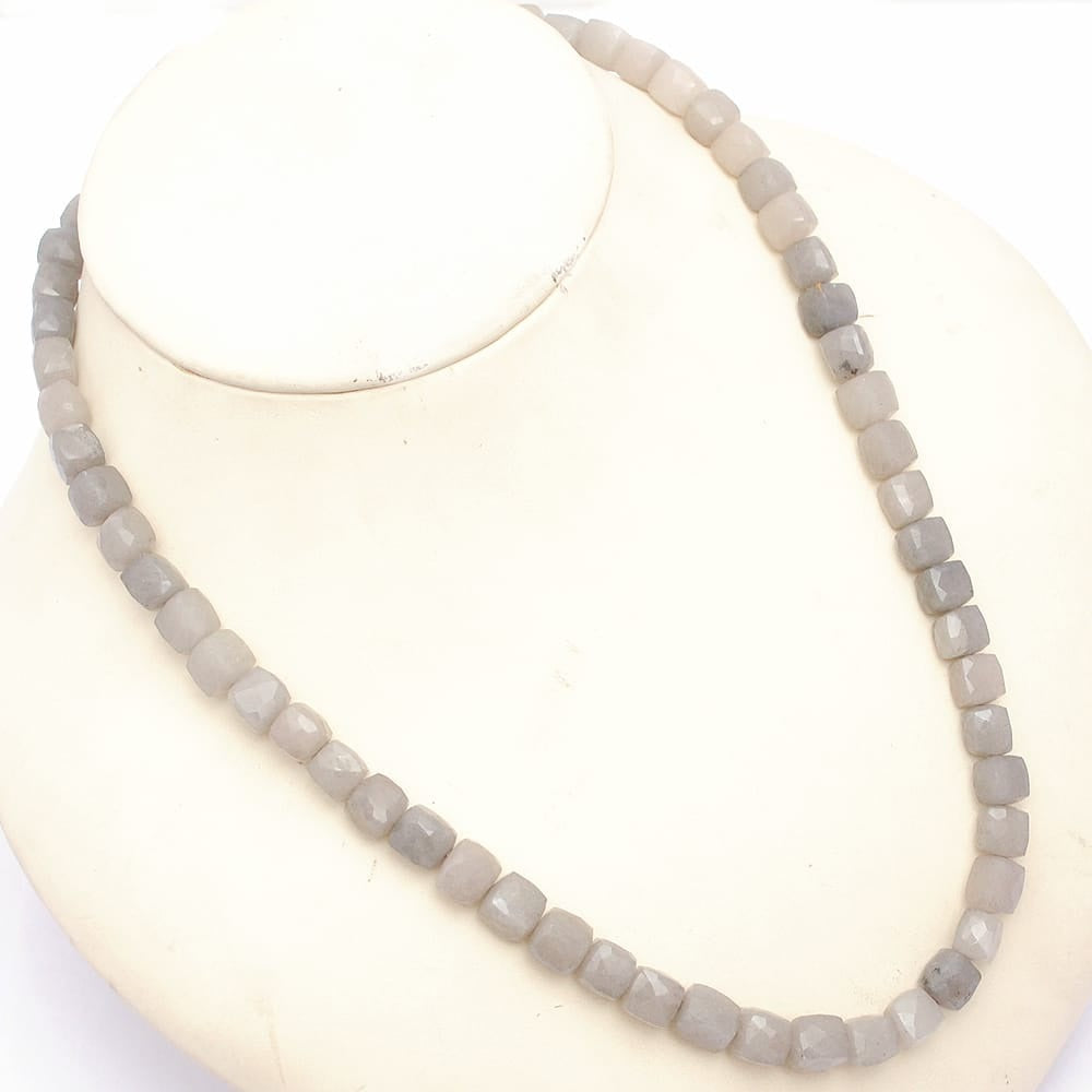 Grey Moonstone Gemstone Beaded Silver Necklace June Birthstone Jewelry For Emotional Balance And Calming 