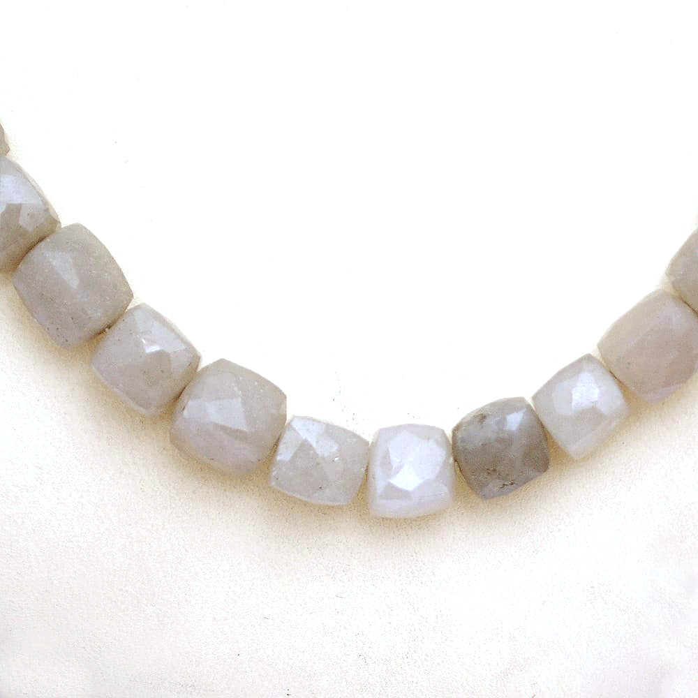 Grey Moonstone Gemstone Beaded Silver Necklace June Birthstone Jewelry For Emotional Balance And Calming 