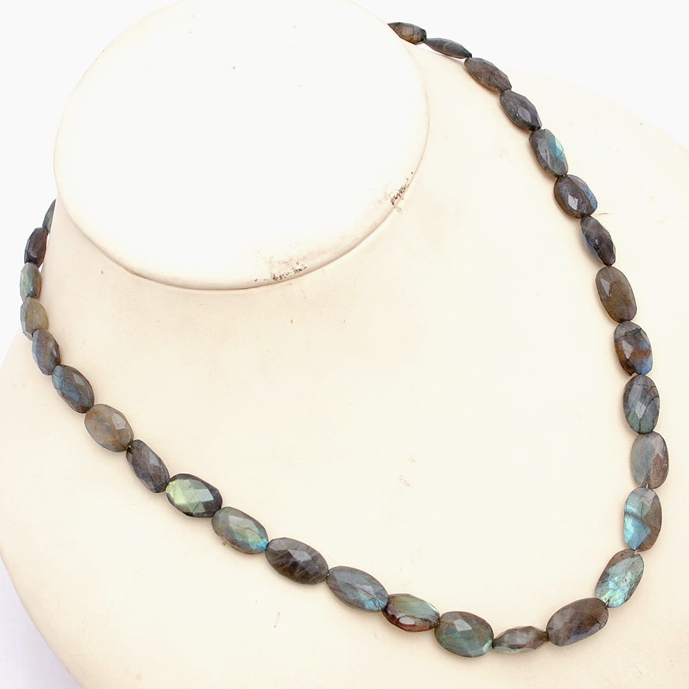 Labradorite Gemstone Beaded Silver Necklace September Birthstone Jewelry For Enhances Psychic Abilities And Balance Emotions 