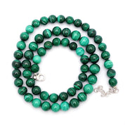 Malachite Gemstone Beaded Silver Necklace April Birthstone Jewelry For Absorbs Negative Energy And Reduces Stress 