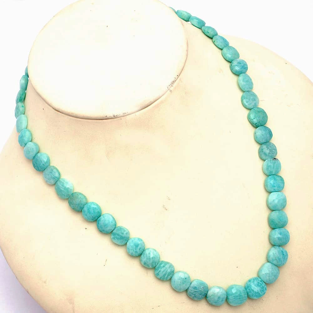 Amazonite Gemstone Beaded Silver Necklace Jewelry For Promotes Creativity And Stress Relief 