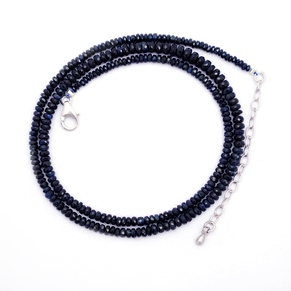 Sapphire Gemstone Beaded Silver Necklace September Birthstone Jewelry For Wisdom And Aids In Decision-Making 