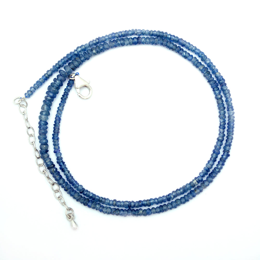 Sapphire Gemstone Beaded Silver Necklace September Birthstone Jewelry For Against Negative Energy And Aids In Decision-Making 