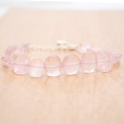 Rose Quartz Gemstone Beaded Silver Bracelet January Birthstone Jewelry For Love And Harmony And Fosters Positive Energy 