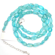 Sky Blue Apatite Gemstone Beaded Silver Necklace December Birthstone Jewelry For Clarity And Reduces Stress 