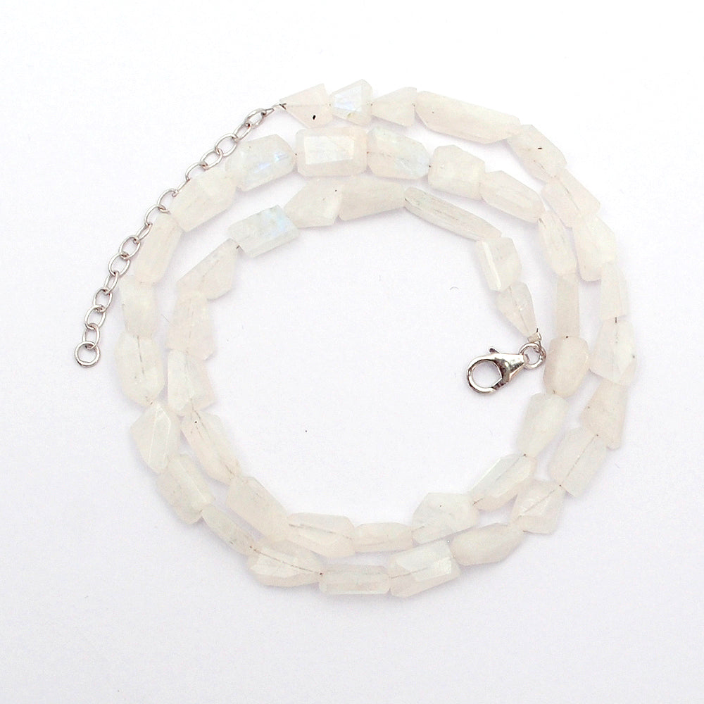 Rainbow Moonstone Beaded Silver Necklace June Birthstone Jewelry For Passion And Boosted Fertility 