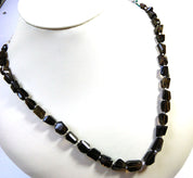 Smoky Quartz Gemstone Beaded Silver Necklace June Birthstone Jewelry For Reduce Stress And Shields From Negativity 