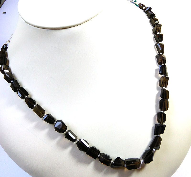 Smoky Quartz Gemstone Beaded Silver Necklace June Birthstone Jewelry For Reduce Stress And Shields From Negativity 