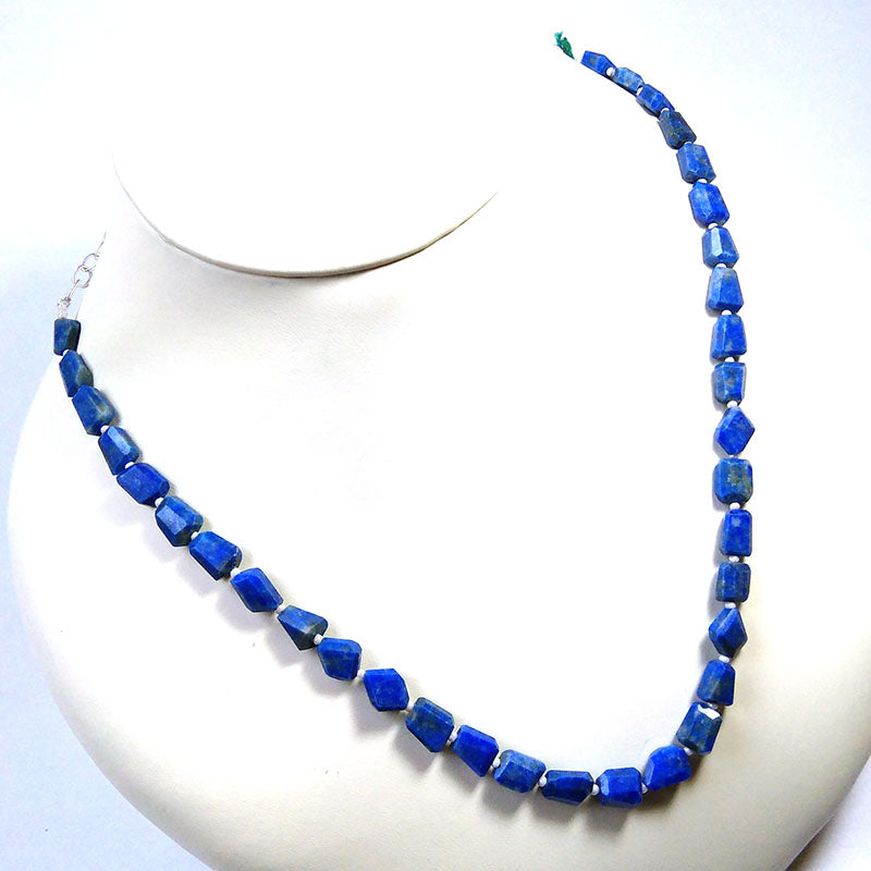 Lapis Lazuli Gemstone Beaded Silver Necklace Jewelry For Truth And Enhances Intuition 