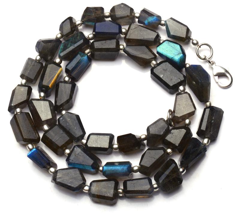 Labradorite Gemstone Beaded Silver Necklace September Birthstone Jewelry For Promotes Inner Peace And Improve Decision-Making Skills 