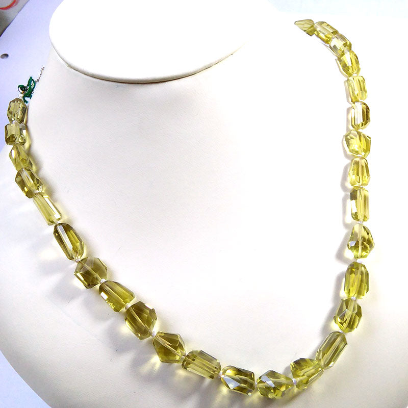 Lemon Quartz Gemstone Beaded Silver Necklace February Birthstone Jewelry For Stimulates The Mind And Enhances Clarity 