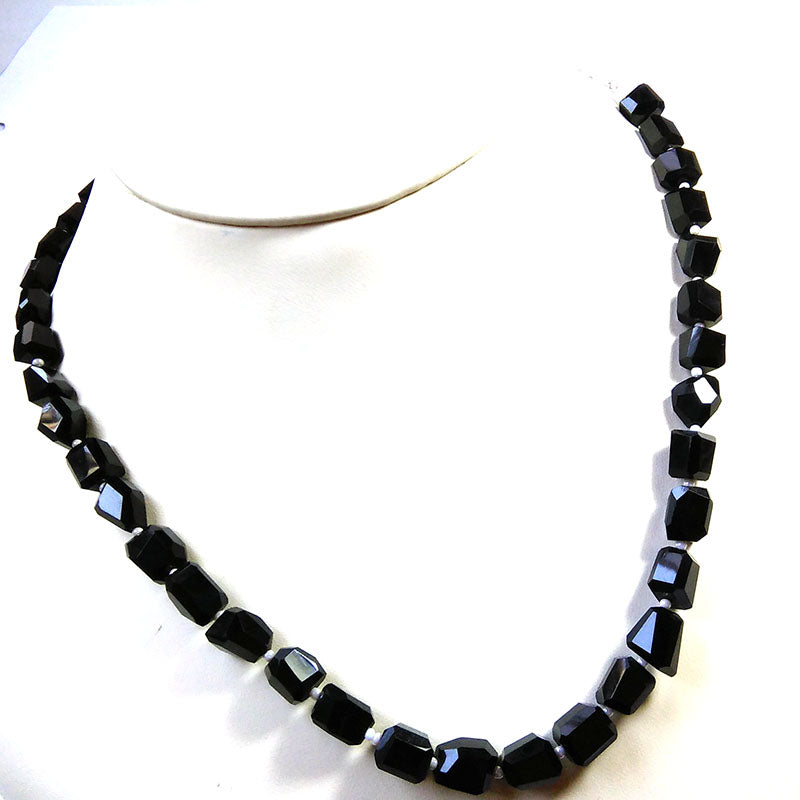 Black Onyx Gemstone Beaded Silver Necklace July Birthstone Jewelry For Grounding And Protection And Reduces Stress 