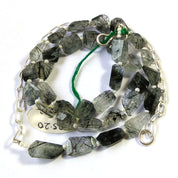 Black Rutile Gemstone Beaded Silver Necklace Jewelry For Focus And Shields From Negative Energy 