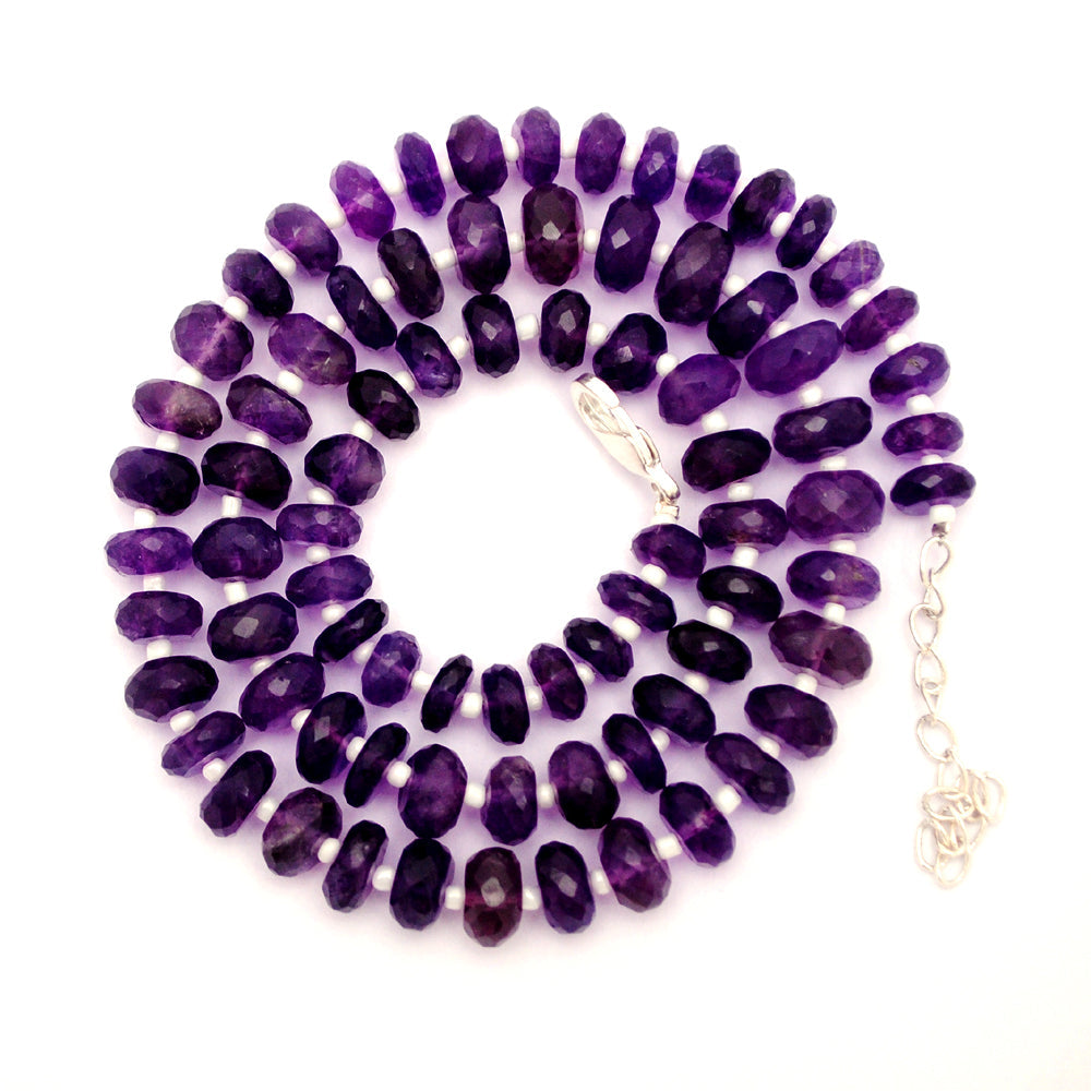 Amethyst Gemstone Beaded Silver Necklace February Birthstone Jewelry For Stress Relief And Reduces Anxiety 