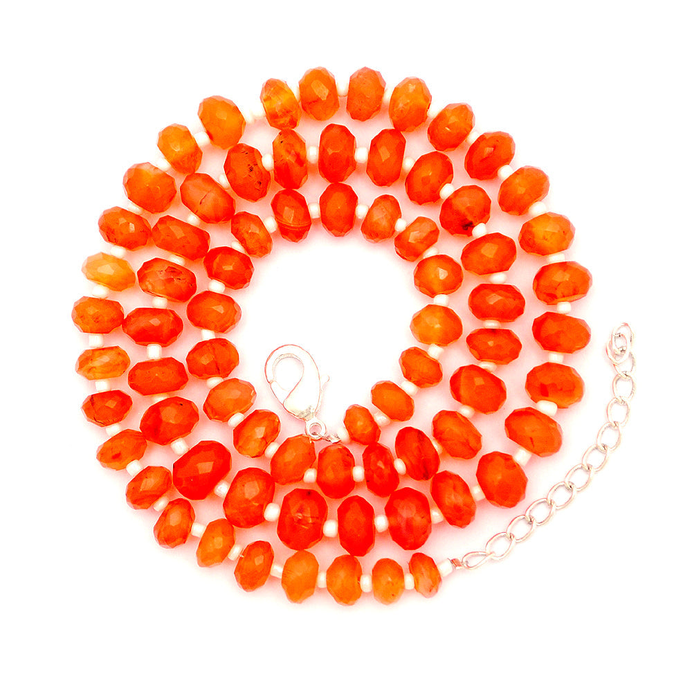 Carnelian Gemstone Beaded Silver Necklace July Birthstone Jewelry For Enhances Courage And Enhances Self-Confidence 