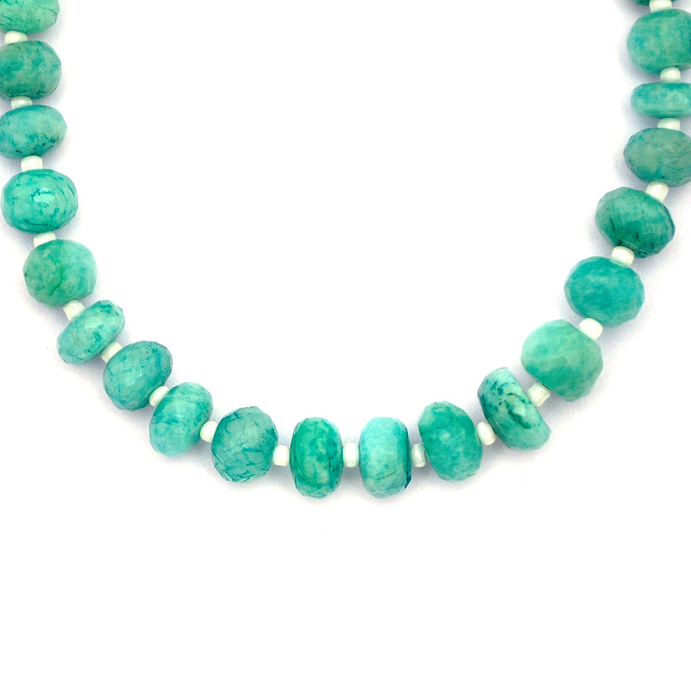 Amazonite Gemstone Beaded Silver Necklace Jewelry For Problem-Solving And Stress Relief 