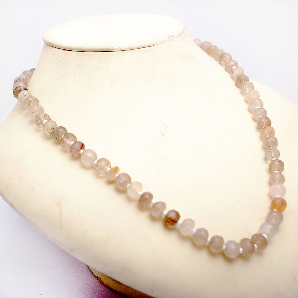 Rutilated Quartz Gemstone Beaded Silver Necklace April Birthstone Jewelry For Amplifies Energy And Reduces Stress 