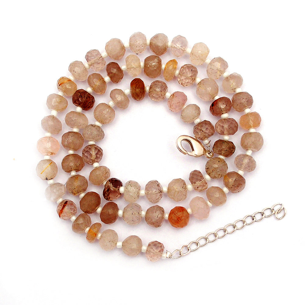 Rutilated Quartz Gemstone Beaded Silver Necklace April Birthstone Jewelry For Amplifies Energy And Reduces Stress 