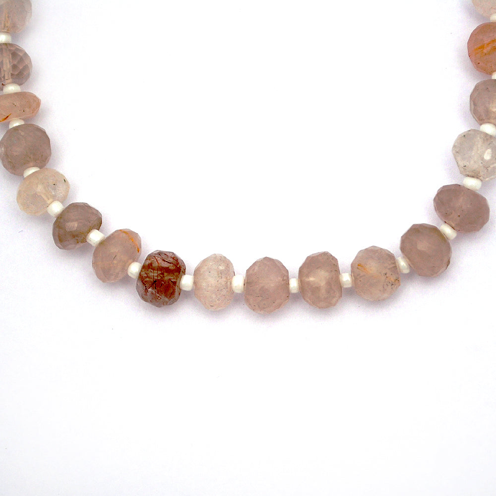 Rutilated Quartz Gemstone Beaded Silver Necklace April Birthstone Jewelry For Amplifies Energy And Reduces Stress 