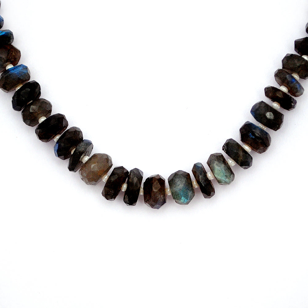 Labradorite Gemstone Beaded Silver Necklace September Birthstone Jewelry For Strengthens Intuition And Balance Emotions 