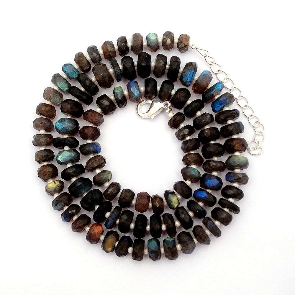 Labradorite Gemstone Beaded Silver Necklace September Birthstone Jewelry For Strengthens Intuition And Balance Emotions 