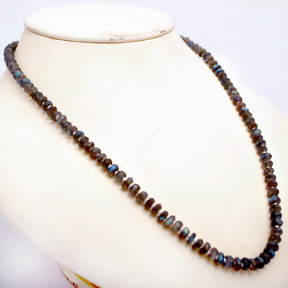 Labradorite Gemstone Beaded Silver Necklace September Birthstone Jewelry For Enhances Psychic Abilities And Boost Creativity 