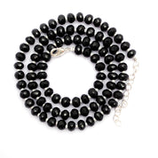 Black Spinel Gemstone Beaded Silver Necklace August Birthstone Jewelry For Emotional Stability And Aids In Restful Sleep 