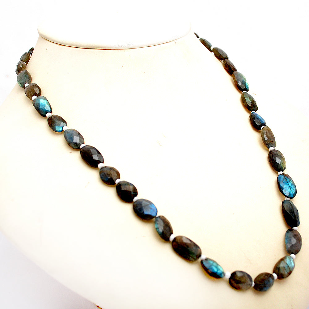 Labradorite Gemstone Beaded Silver Necklace September Birthstone Jewelry For Reduces Stress And Improve Decision-Making Skills 