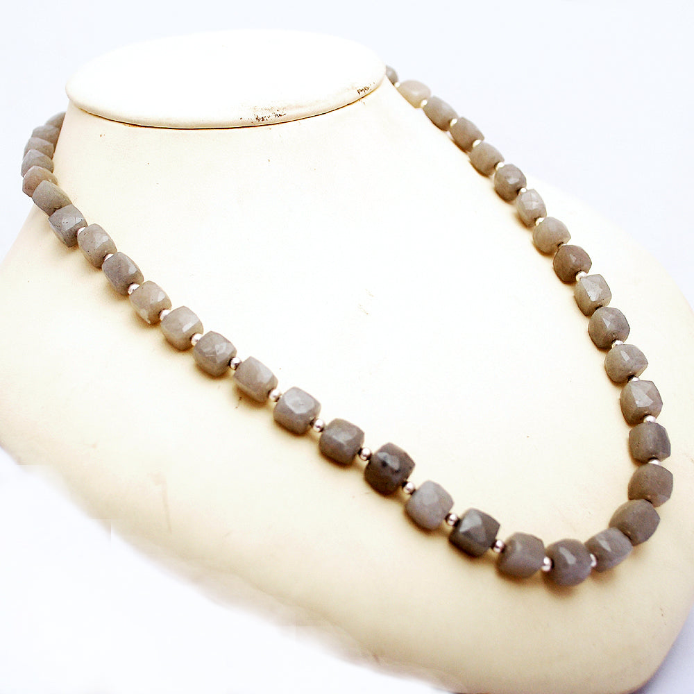 Grey Moonstone Beaded Silver Necklace June Birthstone Jewelry For Stress Relief And Soothing 