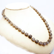 Grey Moonstone Beaded Silver Necklace June Birthstone Jewelry For Stress Relief And Soothing 