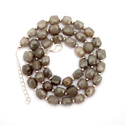 Grey Moonstone Beaded Silver Necklace June Birthstone Jewelry For Stress Relief And Soothing 