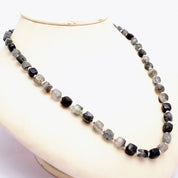 Black Rutile Gemstone Beaded Silver Necklace Jewelry For Focus And Shields From Negative Energy 