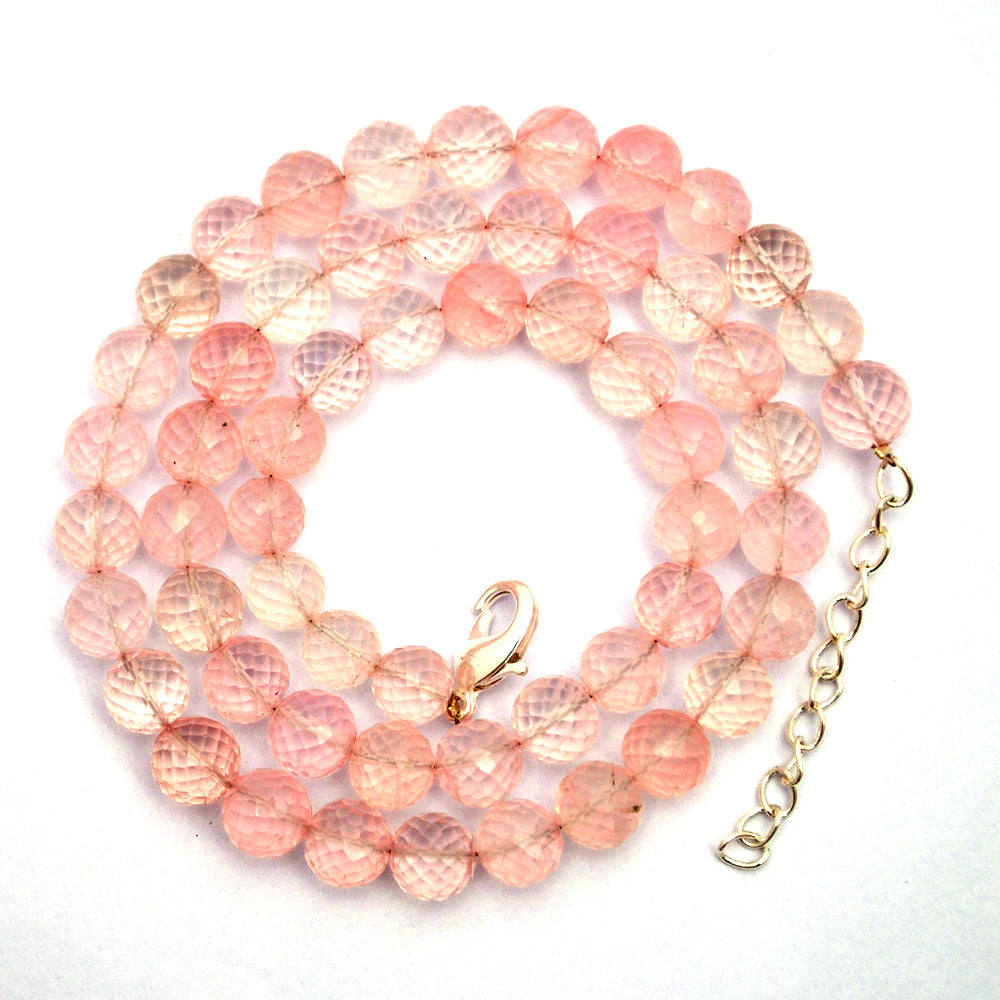 Rose Quartz Gemstone Beaded Silver Necklace January Birthstone Jewelry For Love And Harmony And Enhances Focus 