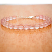 Rose Quartz Gemstone Beaded Silver Bracelet January Birthstone Jewelry For Love And Harmony And Enhances Focus 
