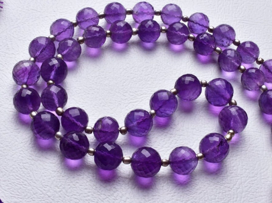 Amethyst Gemstone Beaded Silver Necklace February Birthstone Jewelry For Spiritual Awareness And Reduces Anxiety 