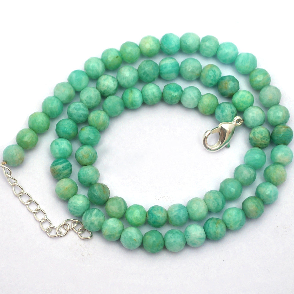 Amazonite Gemstone Beaded Silver Necklace Jewelry For Promotes Creativity And Stress Relief 