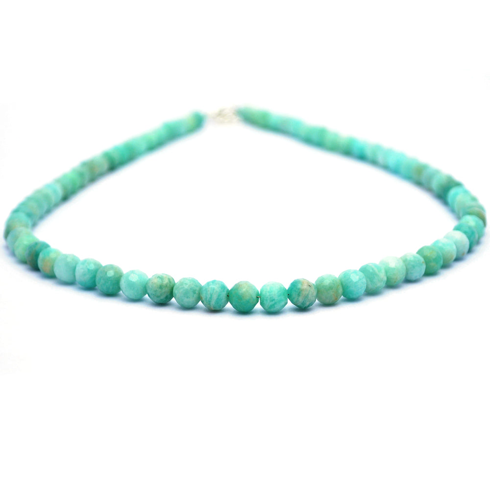 Amazonite Gemstone Beaded Silver Necklace Jewelry For Promotes Creativity And Stress Relief 