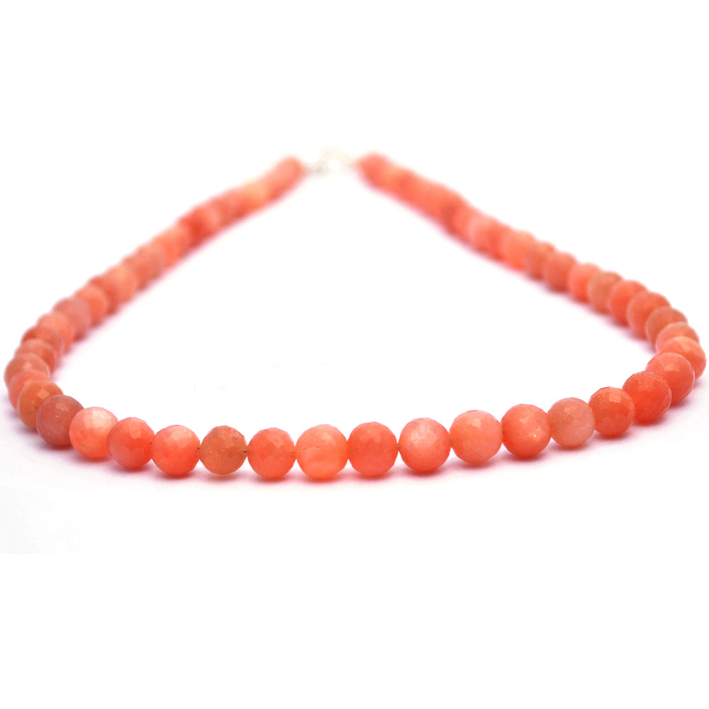 Peach Moonstone Beaded Silver Necklace June Birthstone Jewelry For Emotional Balance And Creativity 