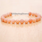 Peach Moonstone Beaded Silver Bracelet June Birthstone Jewelry For Emotional Balance And Creativity 