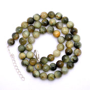 Cats Eye Agate Gemstone Beaded Silver Necklace Jewelry For Protection And Reduces Negative Energy 