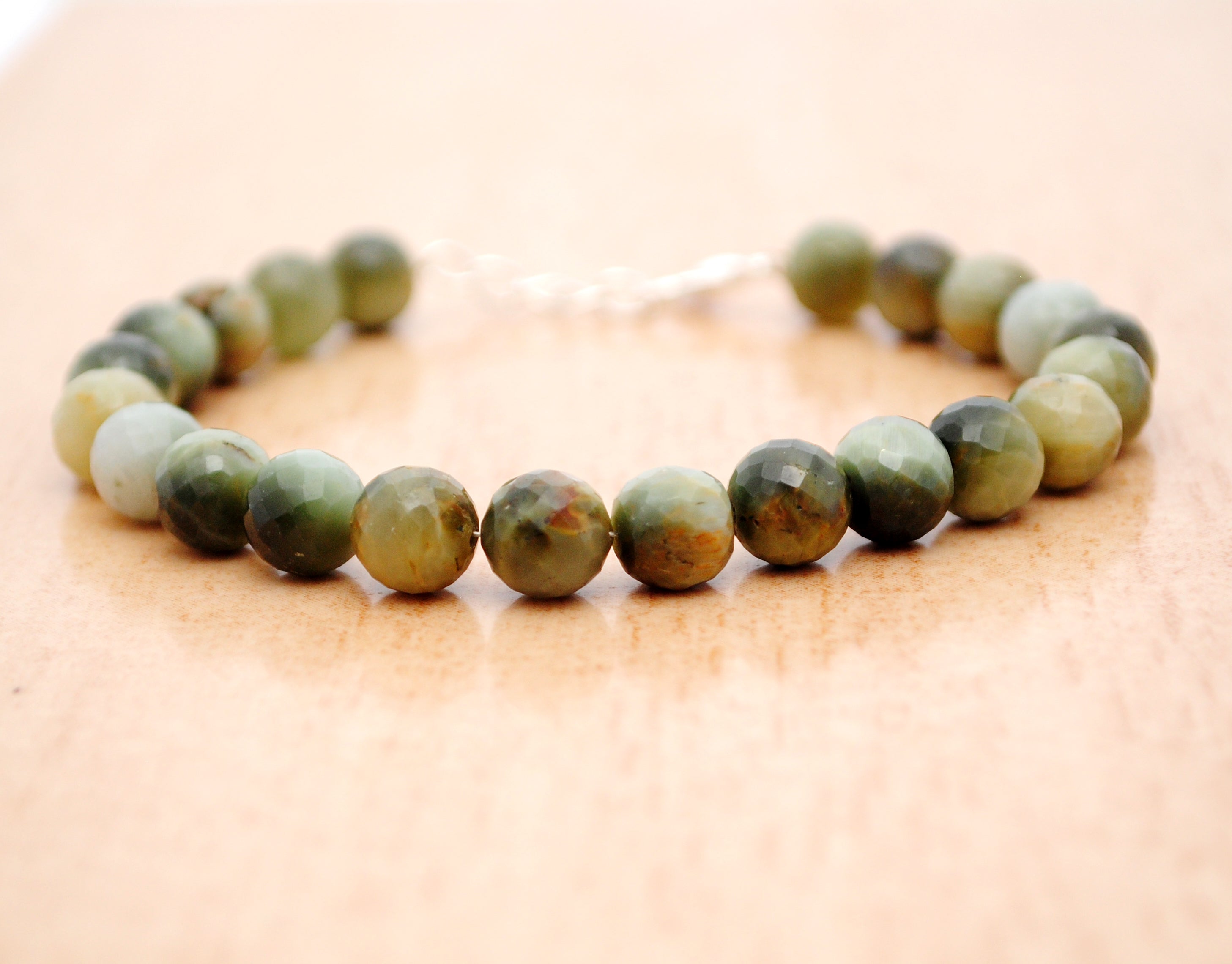 Cats Eye Agate Gemstone Beaded Silver Bracelet Jewelry For Spiritual Growth And Improves Focus 