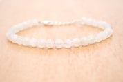 Rainbow Moonstone Beaded Silver Bracelet June Birthstone Jewelry For Love And Stress Relief 