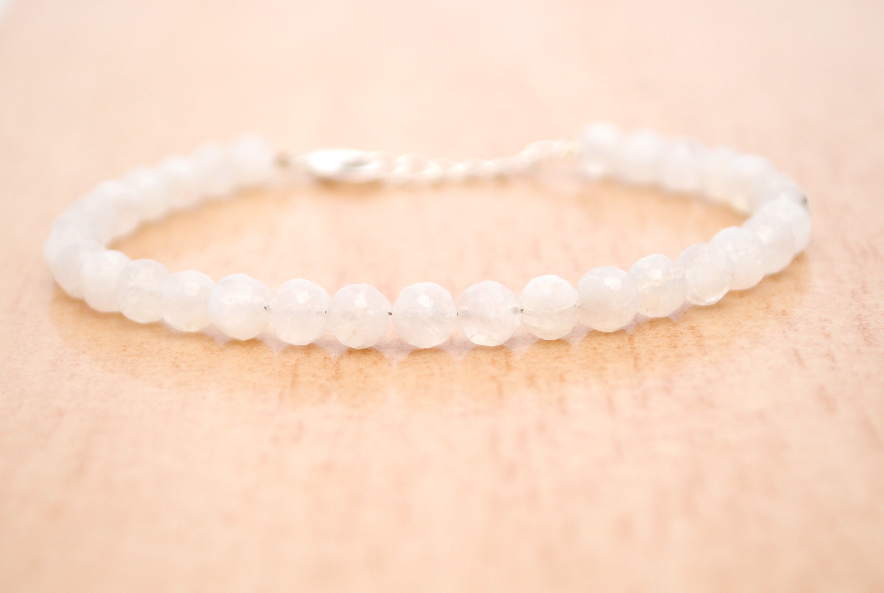 Rainbow Moonstone Beaded Silver Bracelet June Birthstone Jewelry For Love And Stress Relief 