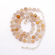 Golden Rutile Gemstone Beaded Silver Necklace April Birthstone Jewelry For Enhances Creativity And Boosts Confidence 