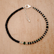 Black Tourmaline Gemstone Beaded Silver Bracelet October Birthstone Jewelry For Negative Energy Absorption And Reduces Stress 