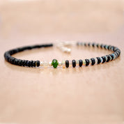 Black Tourmaline Gemstone Beaded Silver Bracelet October Birthstone Jewelry For Negative Energy Absorption And Reduces Stress 