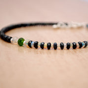 Black Tourmaline Gemstone Beaded Silver Bracelet October Birthstone Jewelry For Negative Energy Absorption And Reduces Stress 
