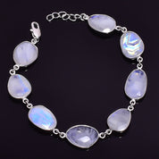 Rainbow Moonstone Gemstone Silver Bracelet June Birthstone Jewelry For Inner Growth 