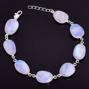 Rainbow Moonstone Gemstone Silver Bracelet June Birthstone Jewelry For Inner Growth 