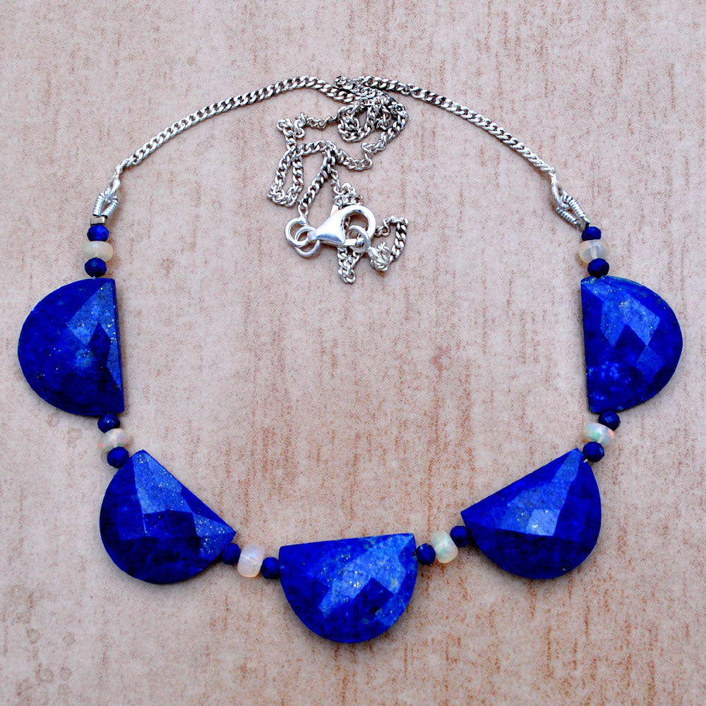 Natural Blue Lapis Lazuli  Beaded Fine Gemstone Necklace 